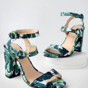 Lulus Palm Print Strappy Heel Sandals